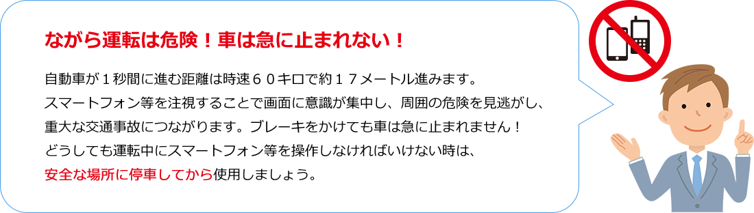 ながら運転は危険！車は急に止まれない！