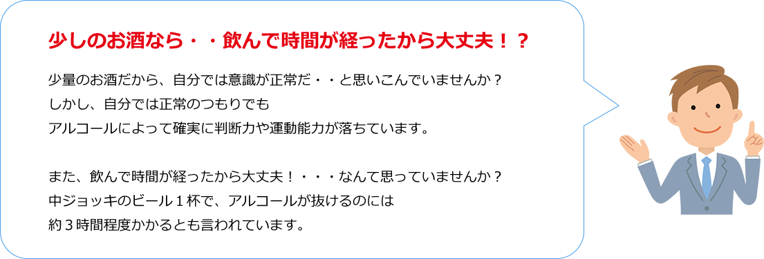 少しのお酒なら・・飲んで時間が経ったから大丈夫！？